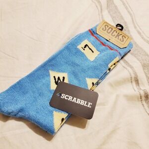 Novelty Scrabble Tile Socks Blue Red Stripe Shoe Size 6-12 Gift Niche Playful